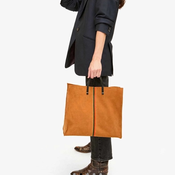 Clare V Simple Tote Camel Suede Nappa Mini Stripe - Picture 4 of 11